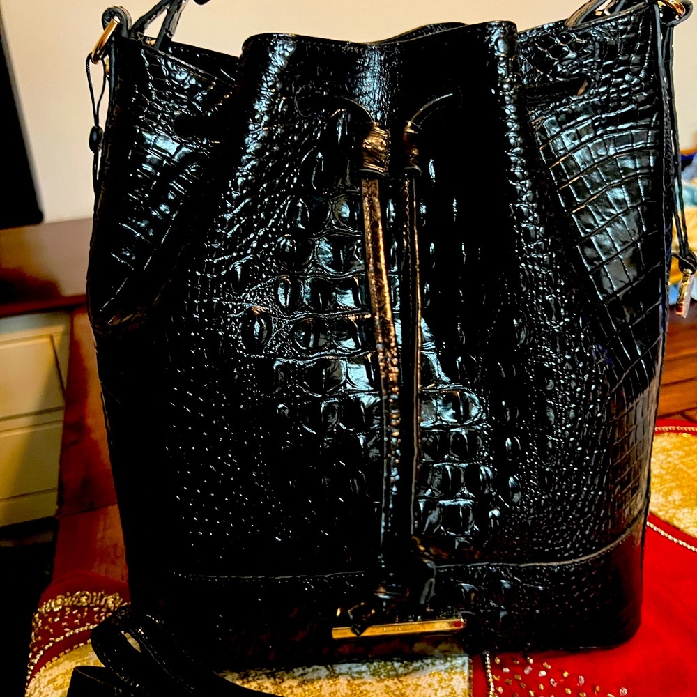 New  Brahmin Marlowe crocodile embossed bucket bag